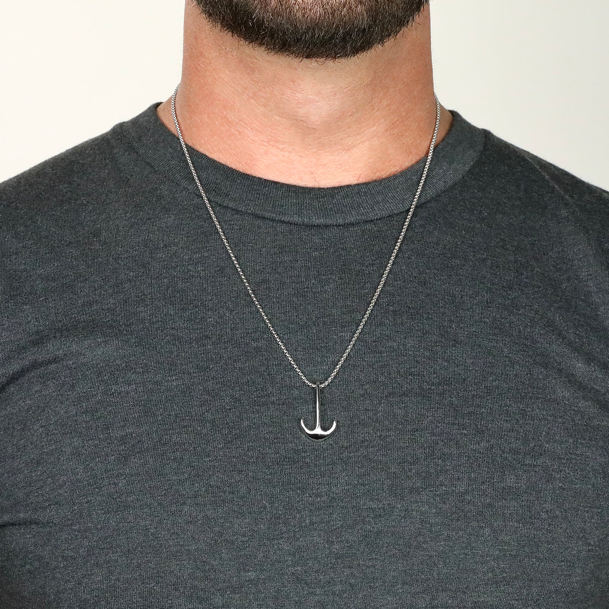 Modern Anchor Necklace - Silver