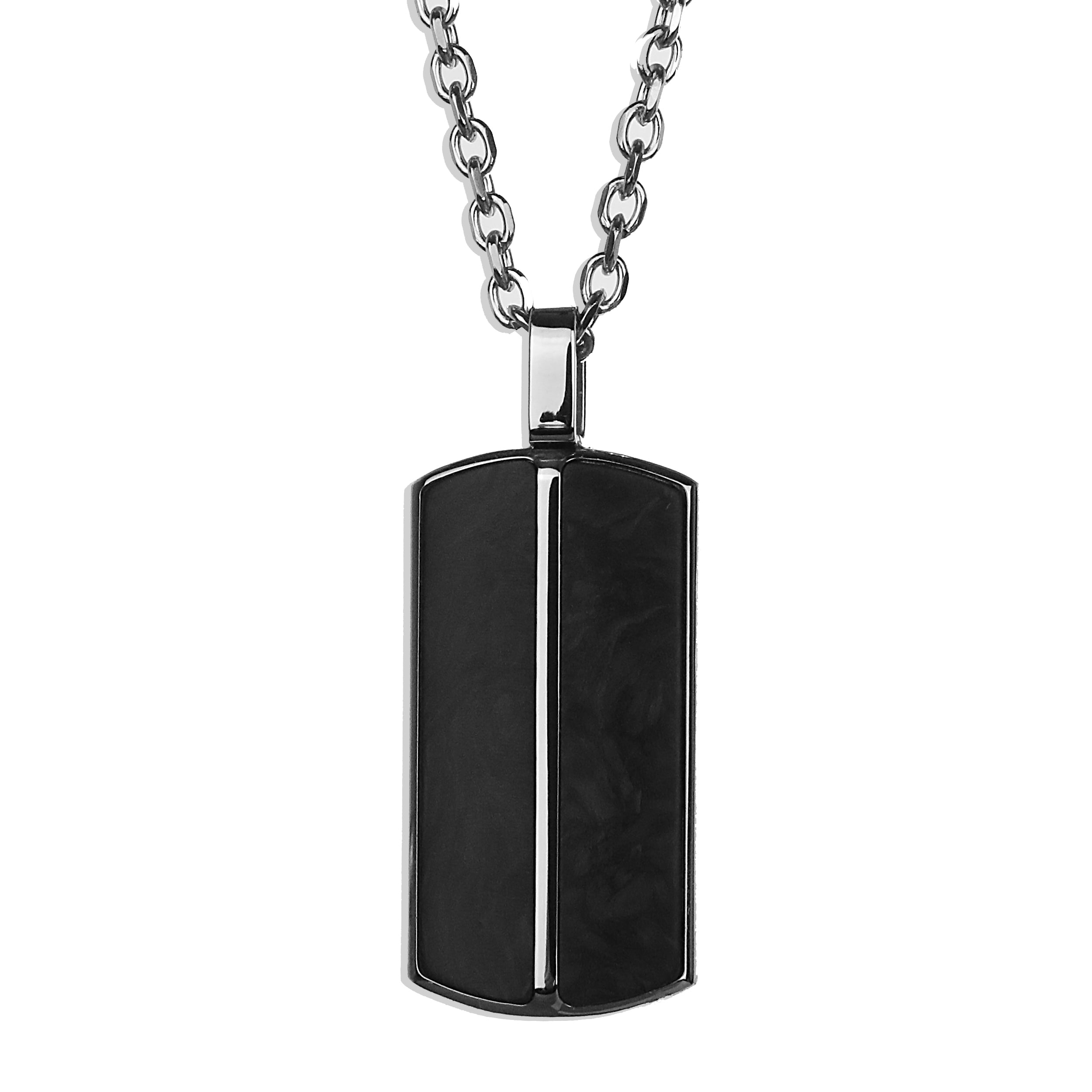 Sleek Carbon Fiber Tag Necklace - Silver x Black