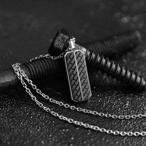 Tread Carbon Fiber Tag Necklace - Silver x Black