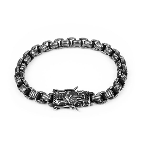 Anchor Box Chain Bracelet - Aged Silver 8mm