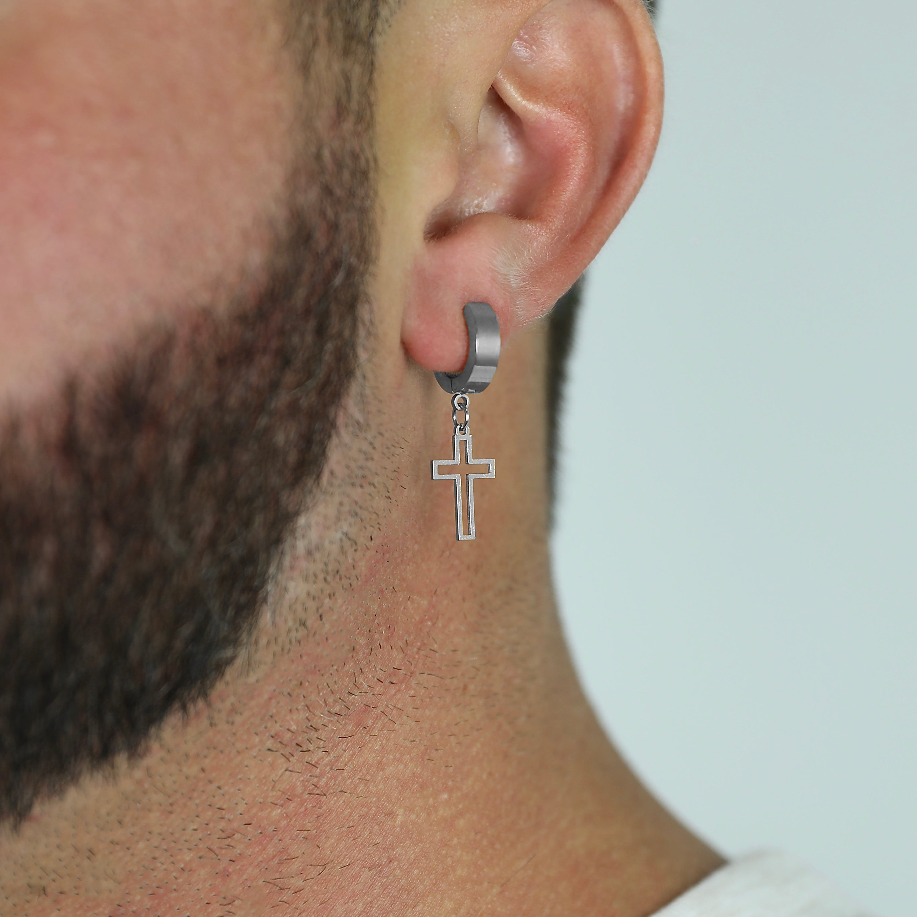 Cross Outline Earring - Silver