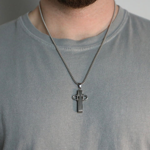 Mechanical Cross Necklace - Silver