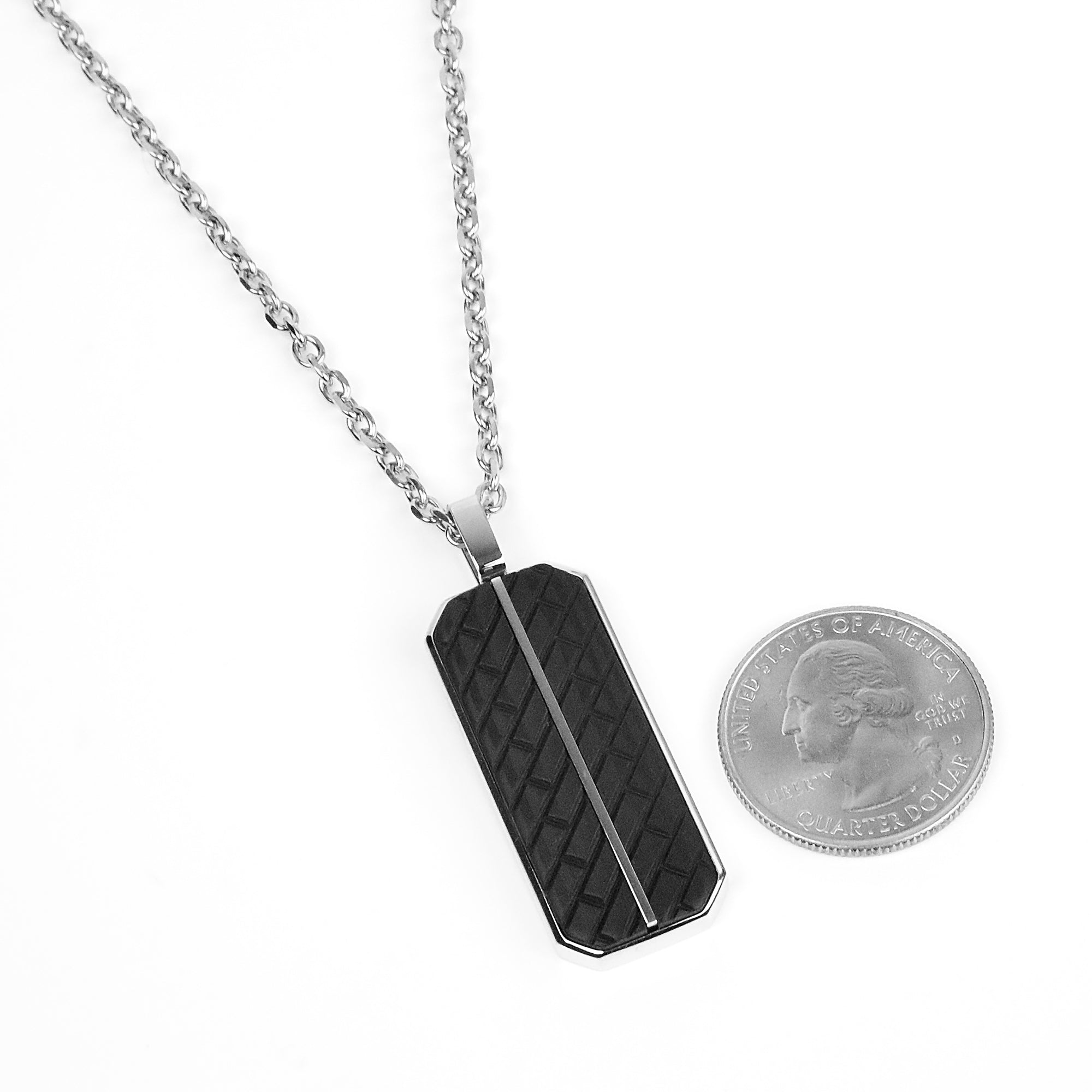 Tread Carbon Fiber Tag Necklace - Silver x Black