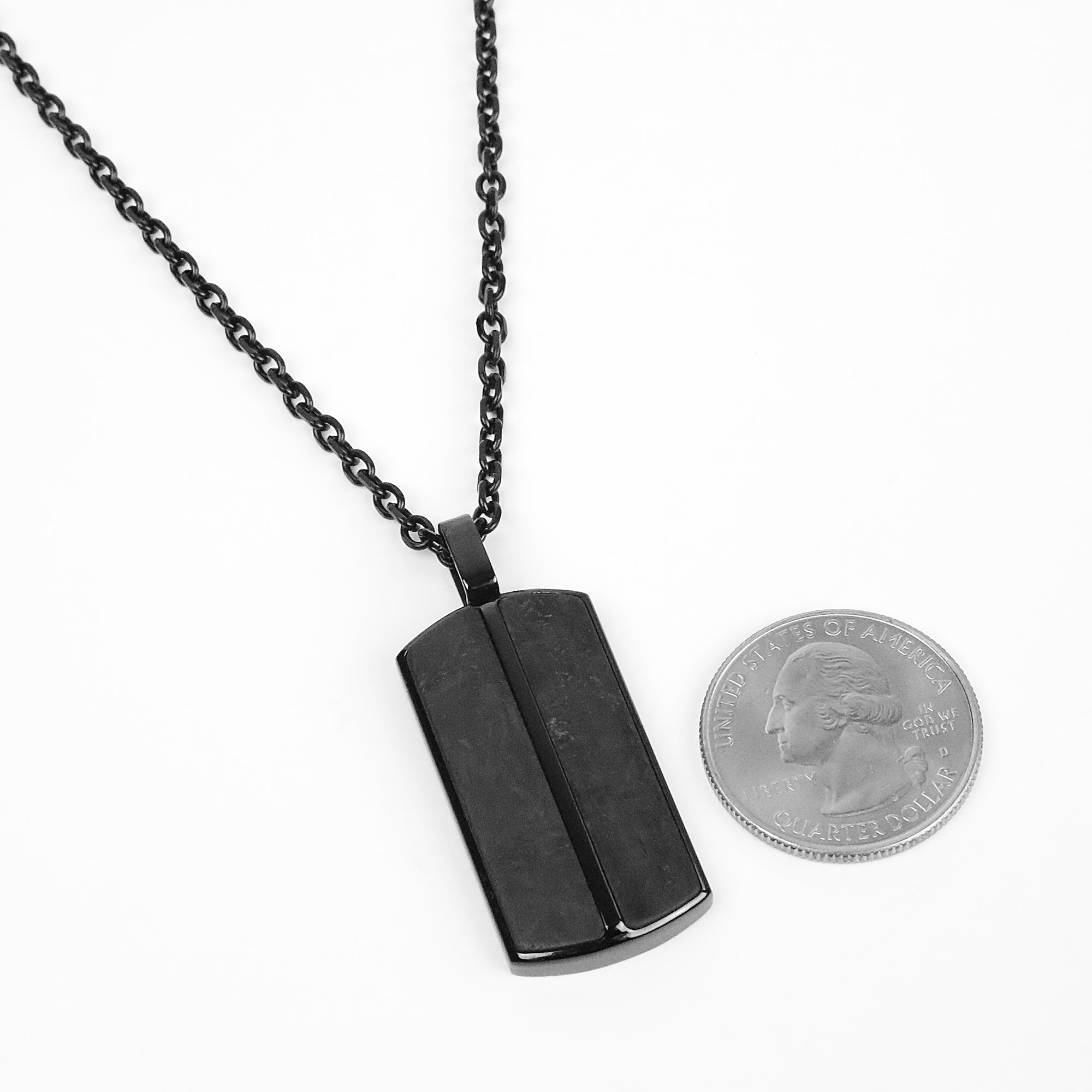 Sleek Carbon Fiber Tag Necklace - Black