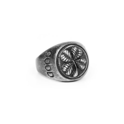 Good Luck Clover Ring - Aged Silver