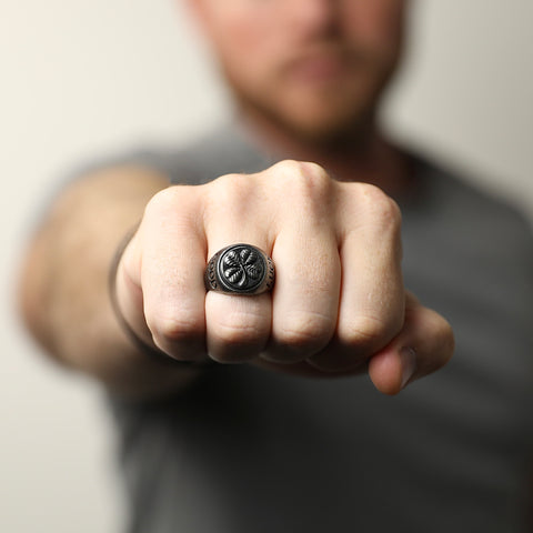 Good Luck Clover Ring - Aged Silver