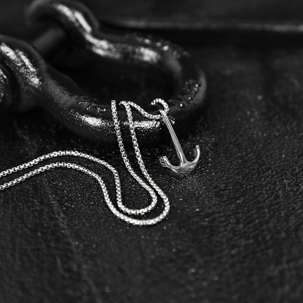 Modern Anchor Necklace - Silver