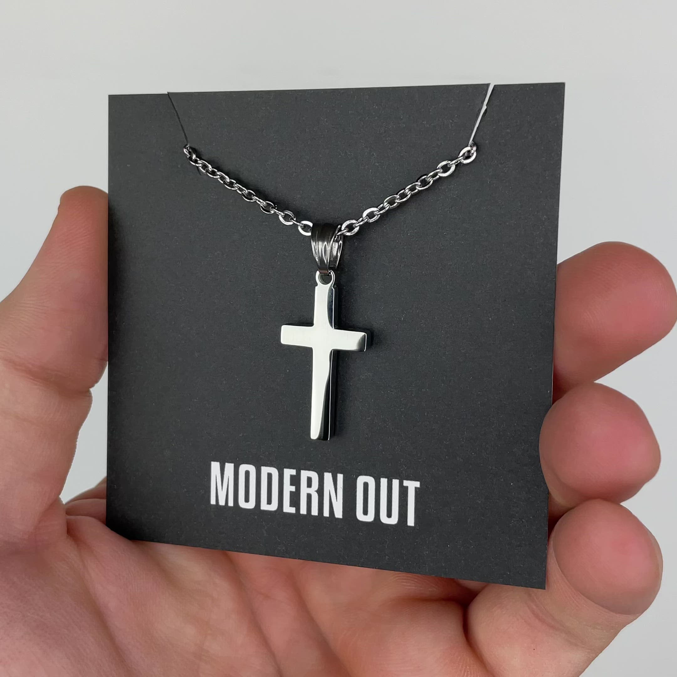 Modern Cross Necklace  - Silver