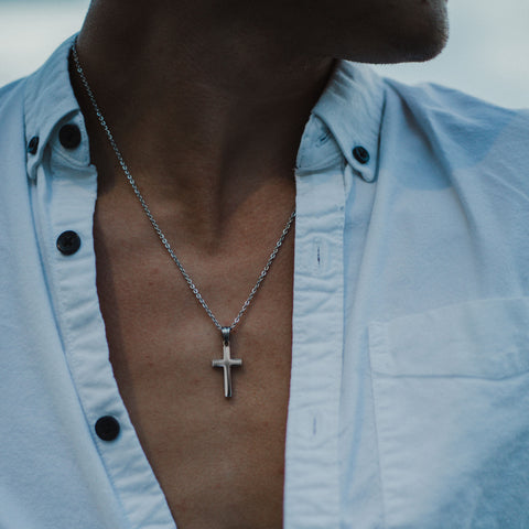 Modern Cross Necklace  - Silver