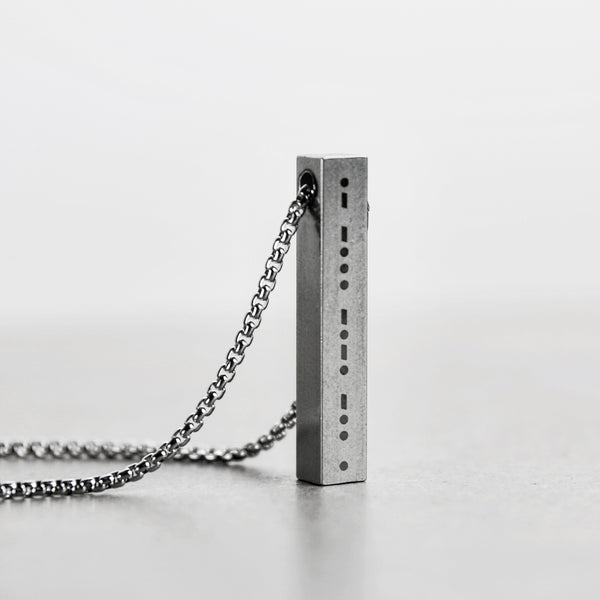 Morse Code Bar Necklace - Brushed Steel 6mm