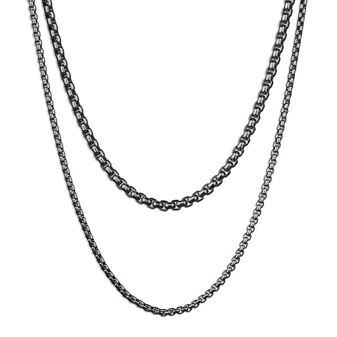 Double Layered Box Chain Necklace - Silver 3mm x 2mm