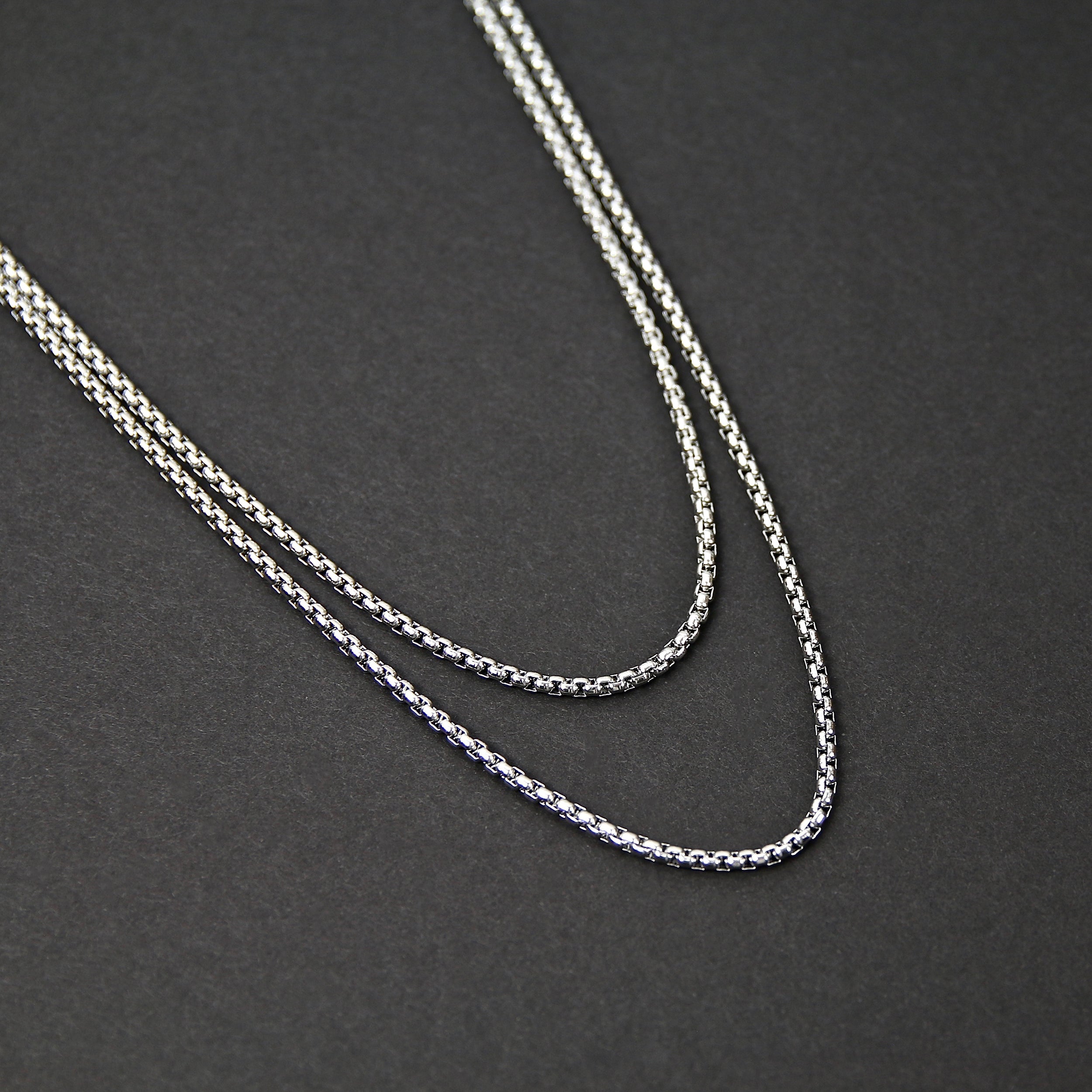 Double Layered Box Chain Necklace - Silver 3mm