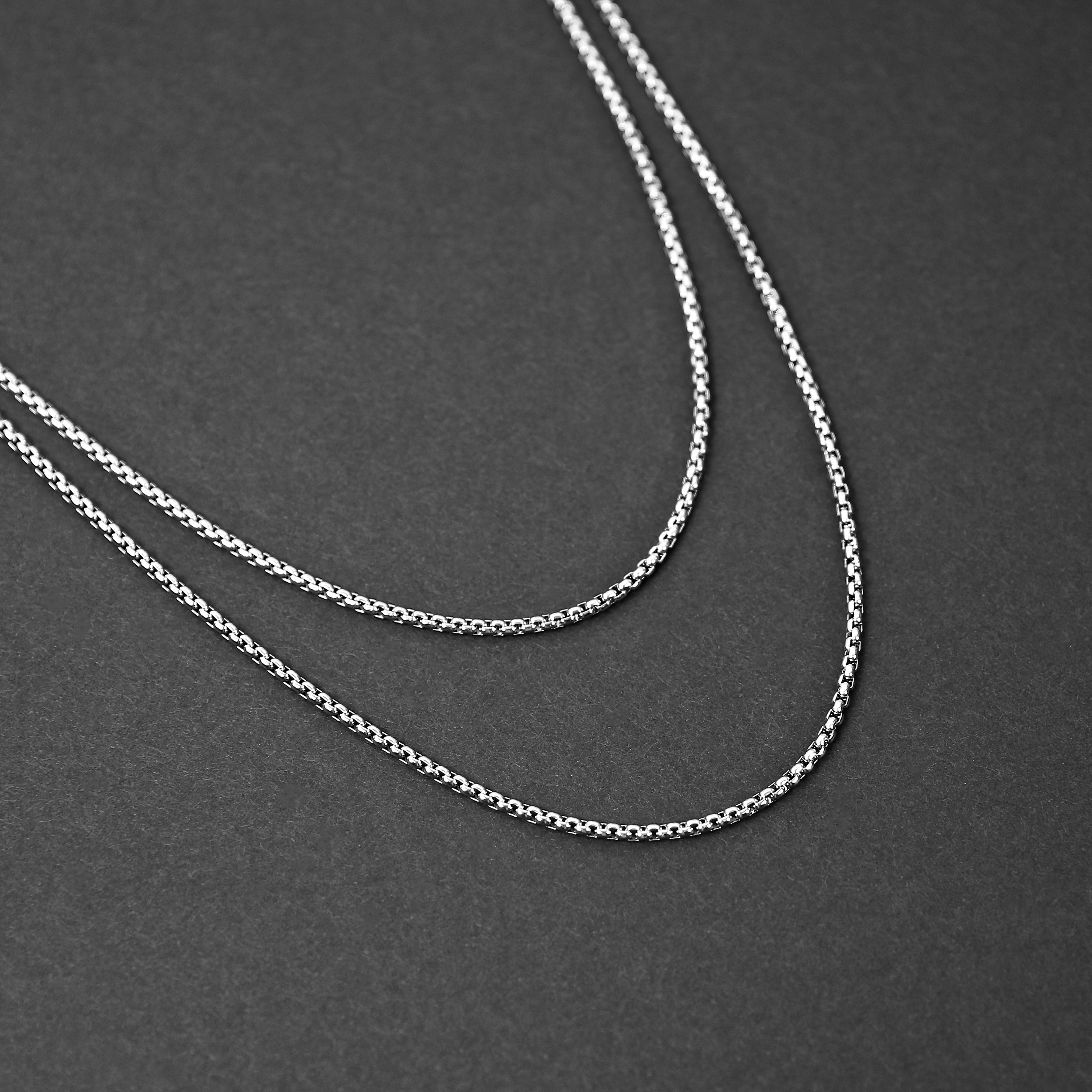 Double Layered Box Chain Necklace - Silver 2mm