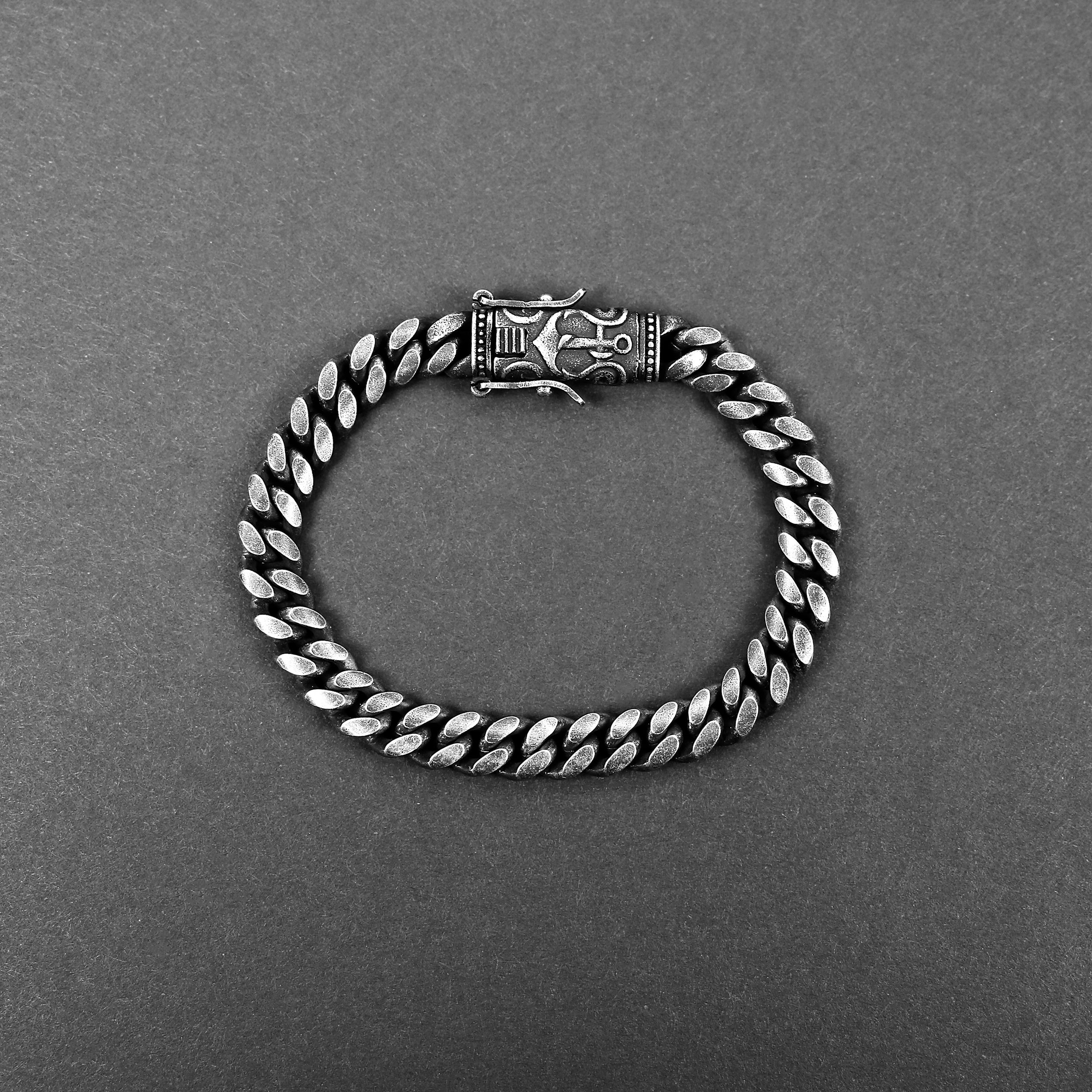 Anchor Curb Bracelet - Aged Silver