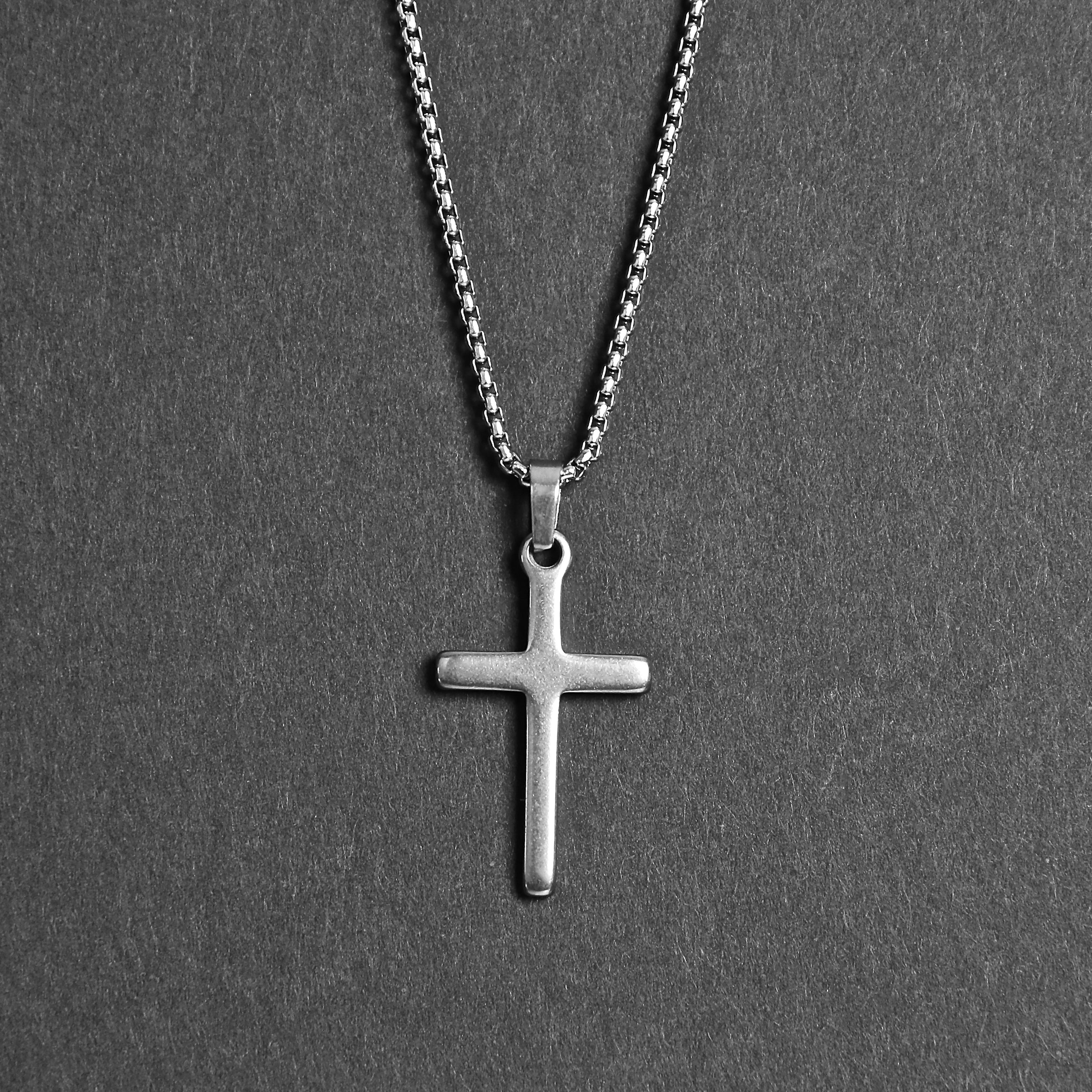 Cross Box Chain Necklace - Silver