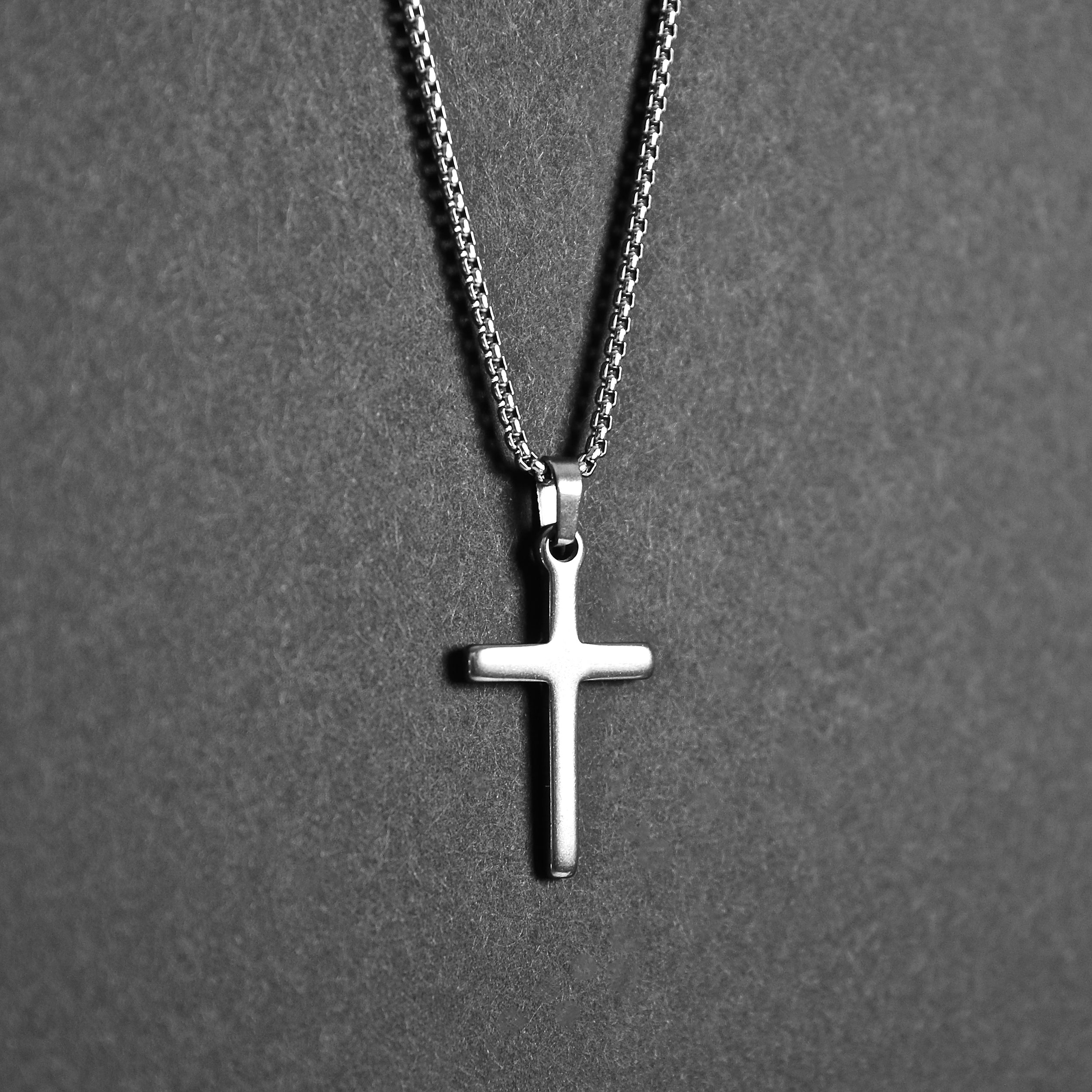 Cross Box Chain Necklace - Silver