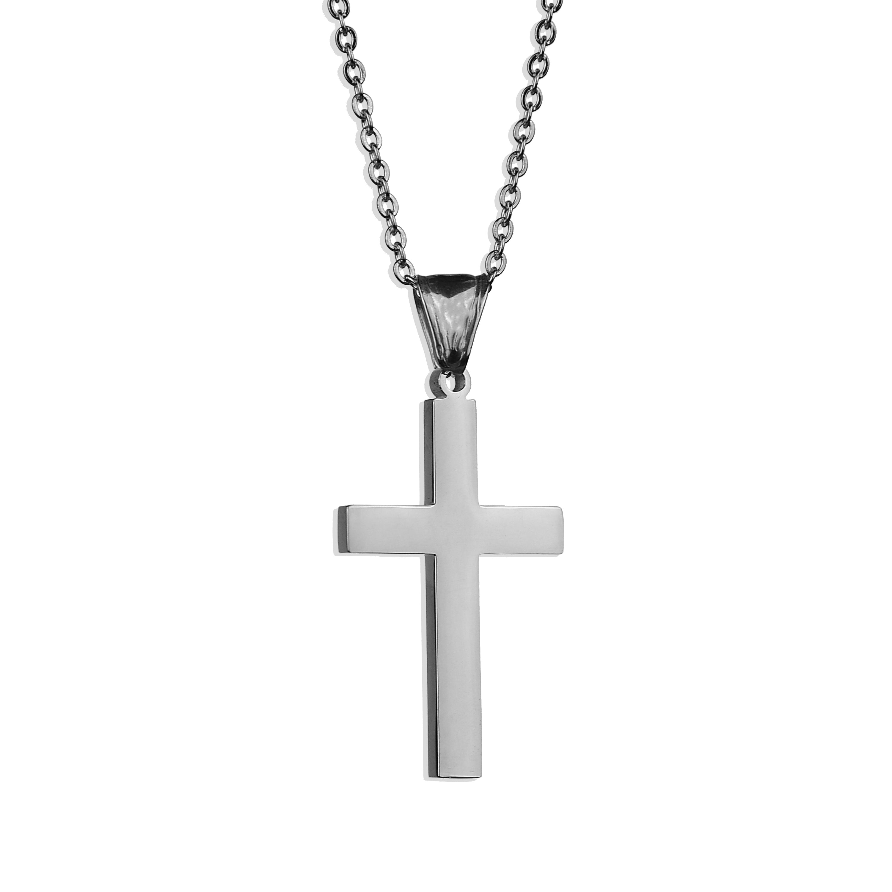 Large Modern Cross Necklace  - Silver