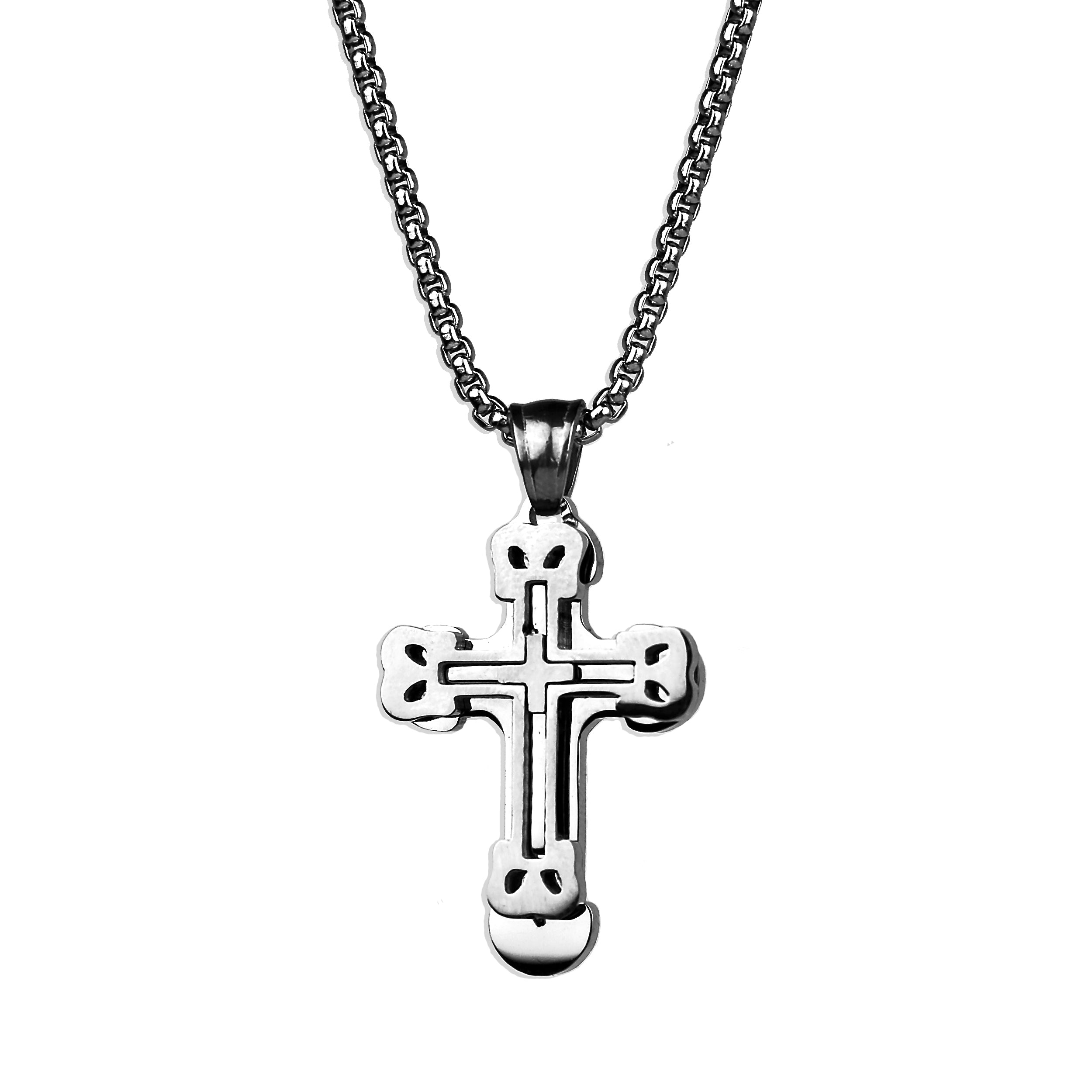 Stacked Cross Necklace - Silver
