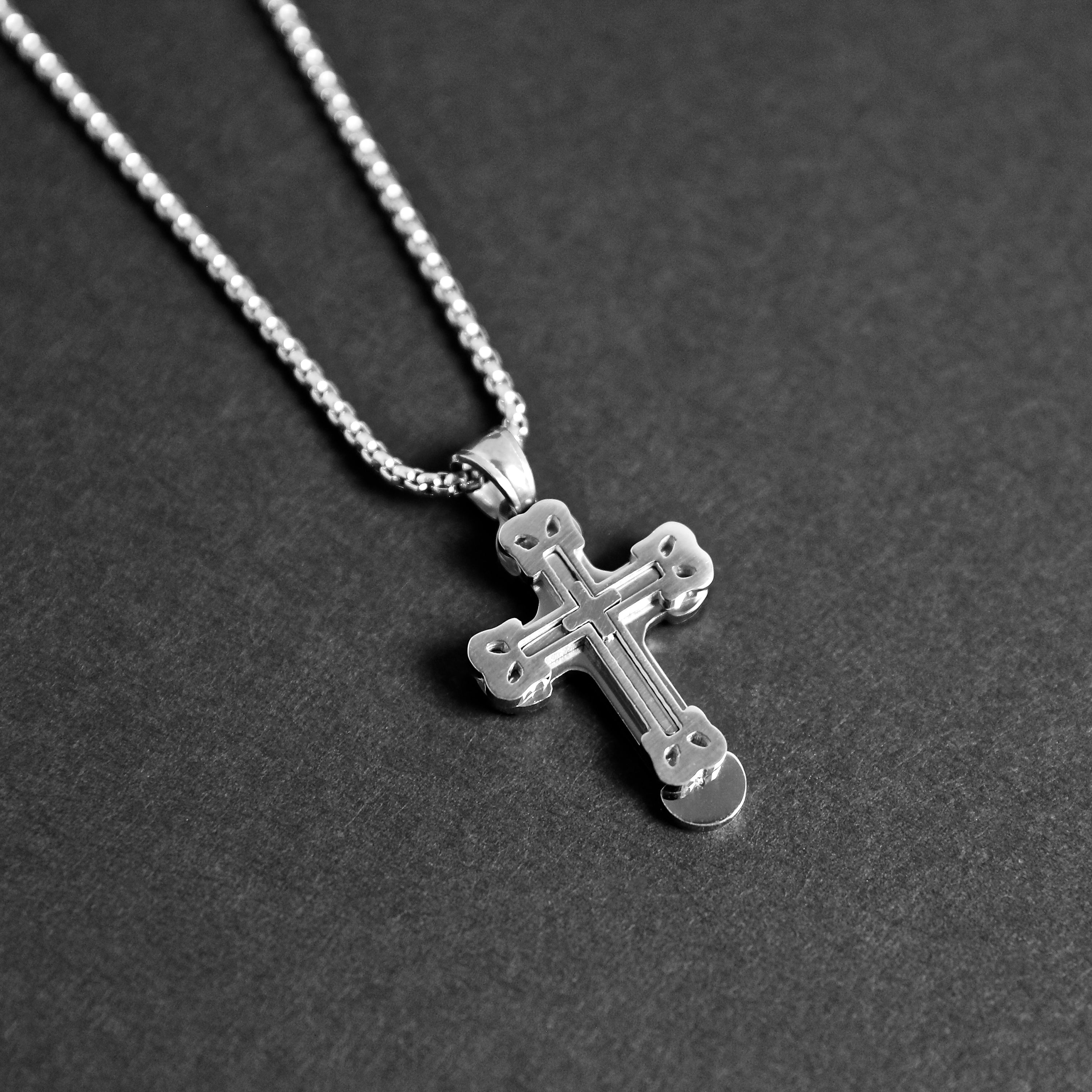 Stacked Cross Necklace - Silver