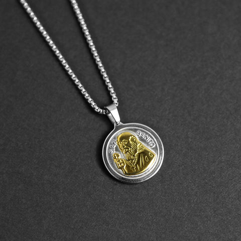 St. Benedict Medallion Necklace - Gold x Silver