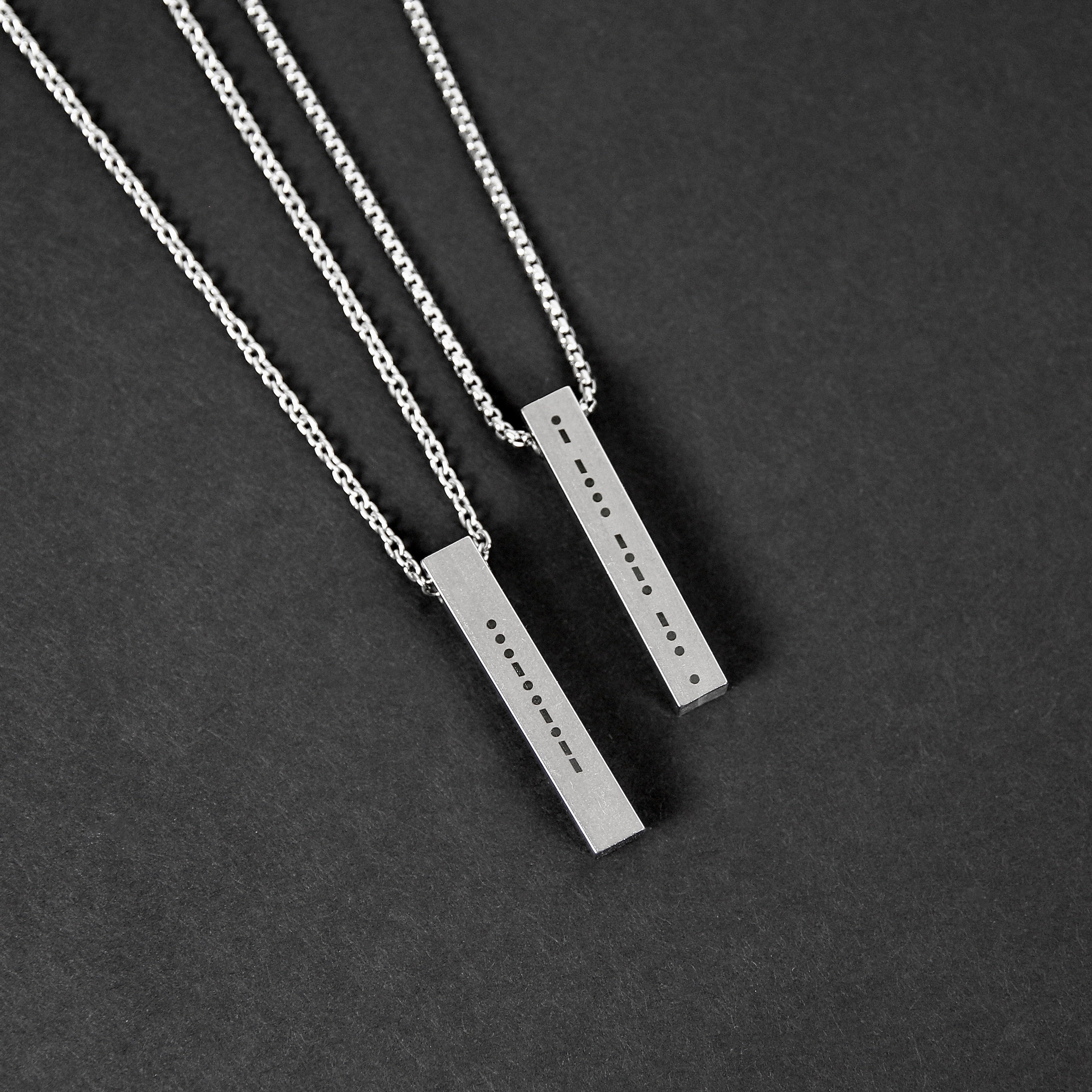 Morse Code Bar Necklace - Brushed Steel 6mm