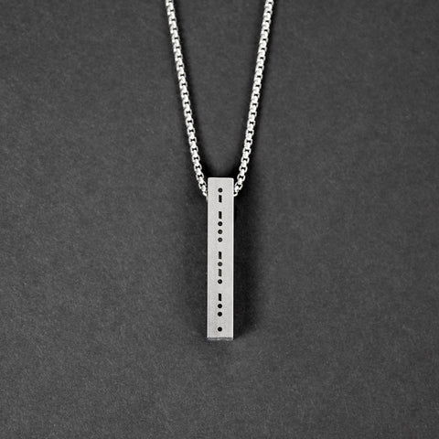 Morse Code Bar Necklace - Brushed Steel 6mm