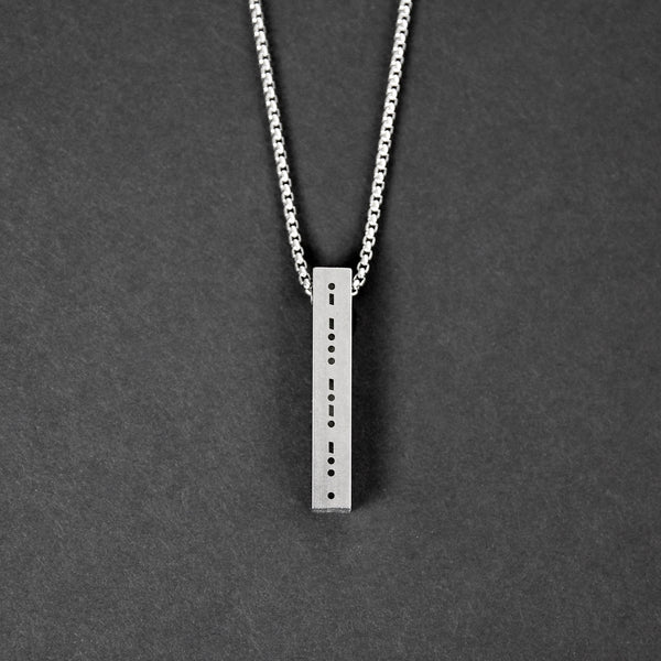 Morse Code Bar Necklace - Brushed Steel 6mm