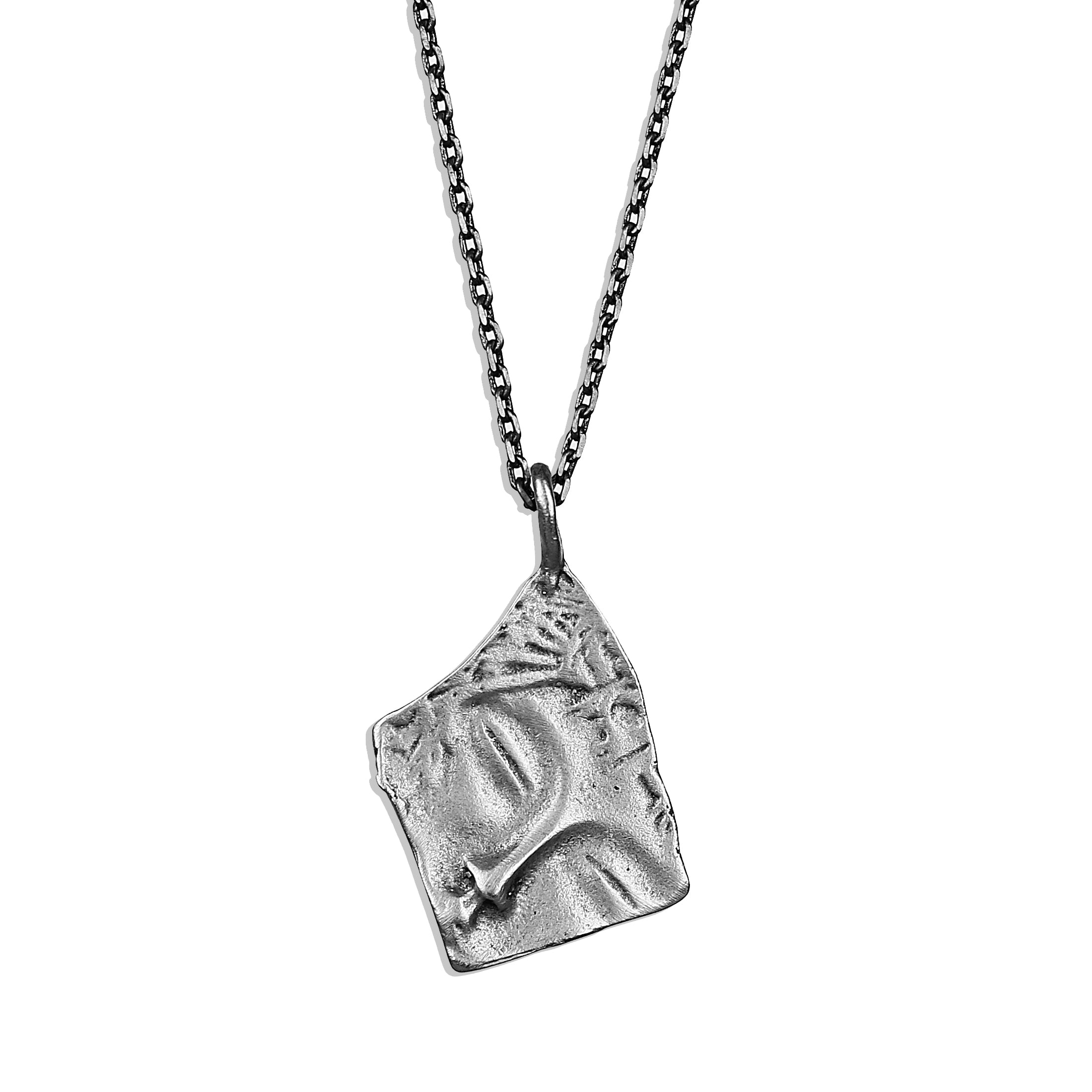 Roman Face Medallion Necklace - Matte Silver