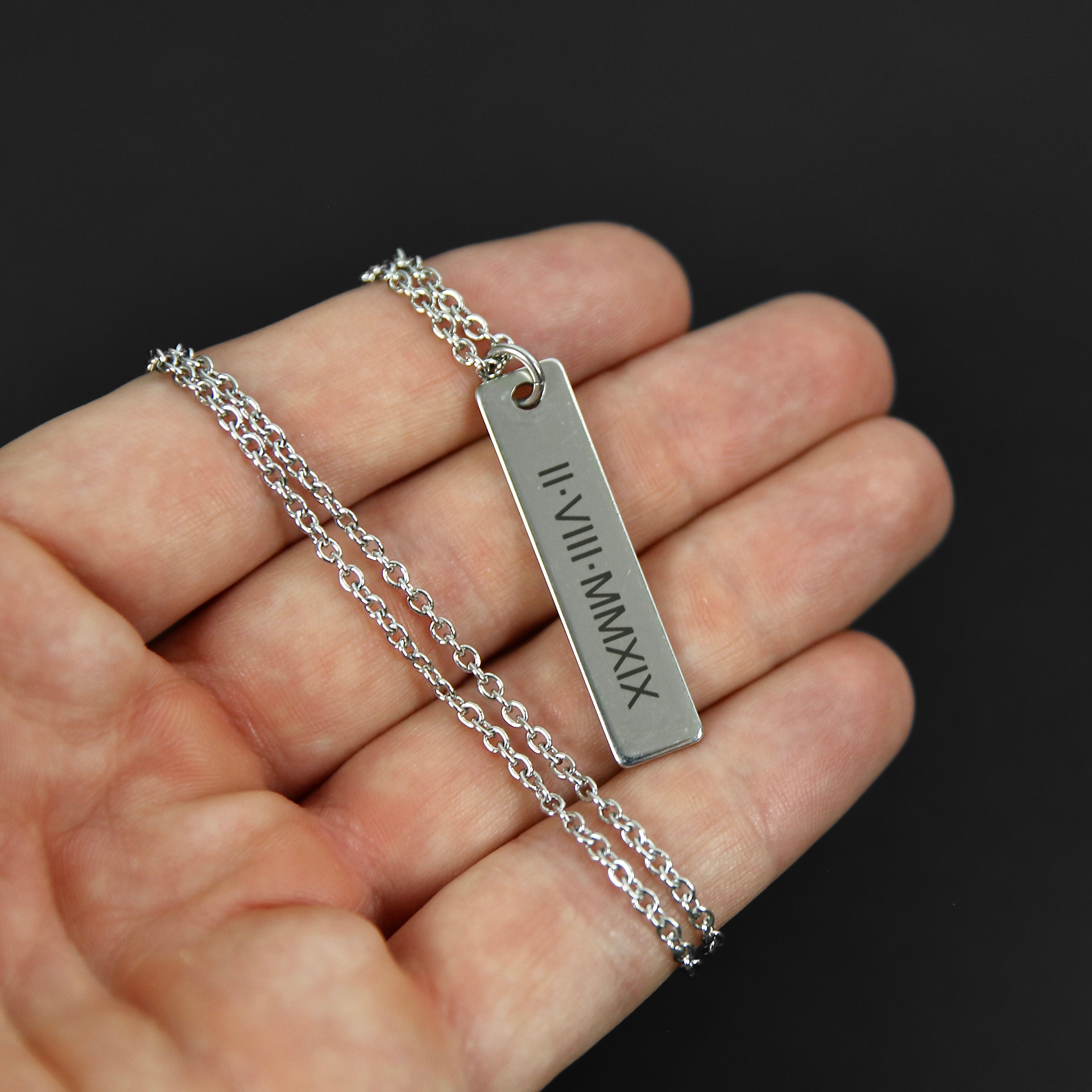 Custom Flat Bar Necklace - Silver