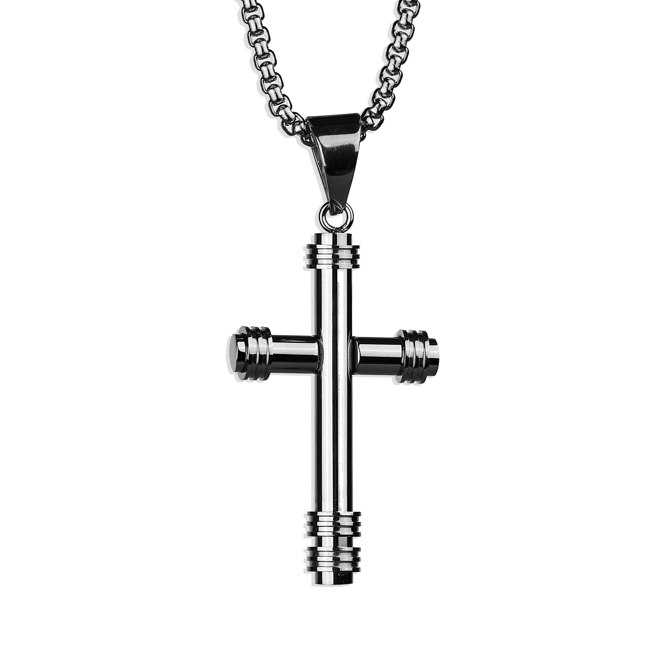 Pipe Cross Necklace - Silver
