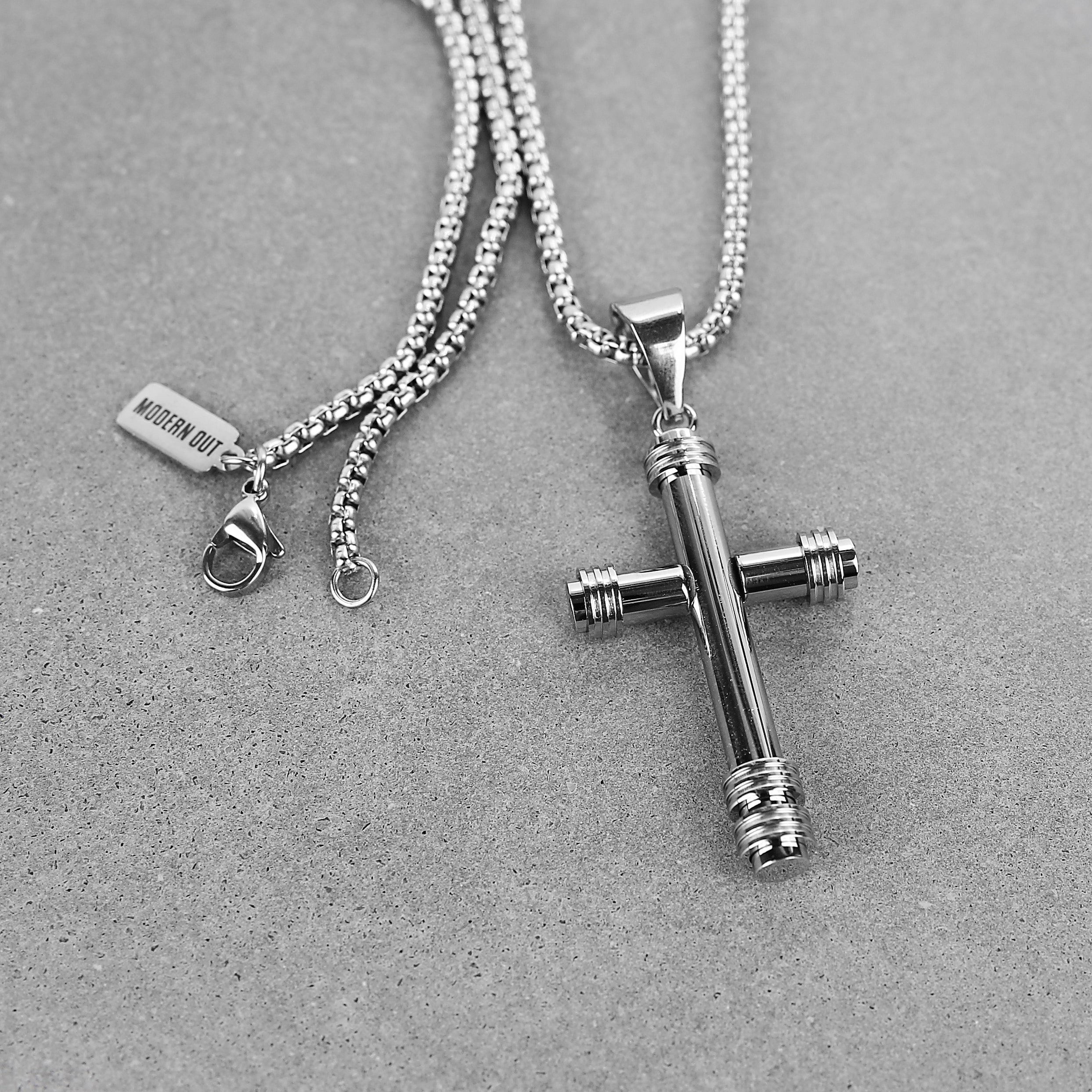 Pipe Cross Necklace - Silver