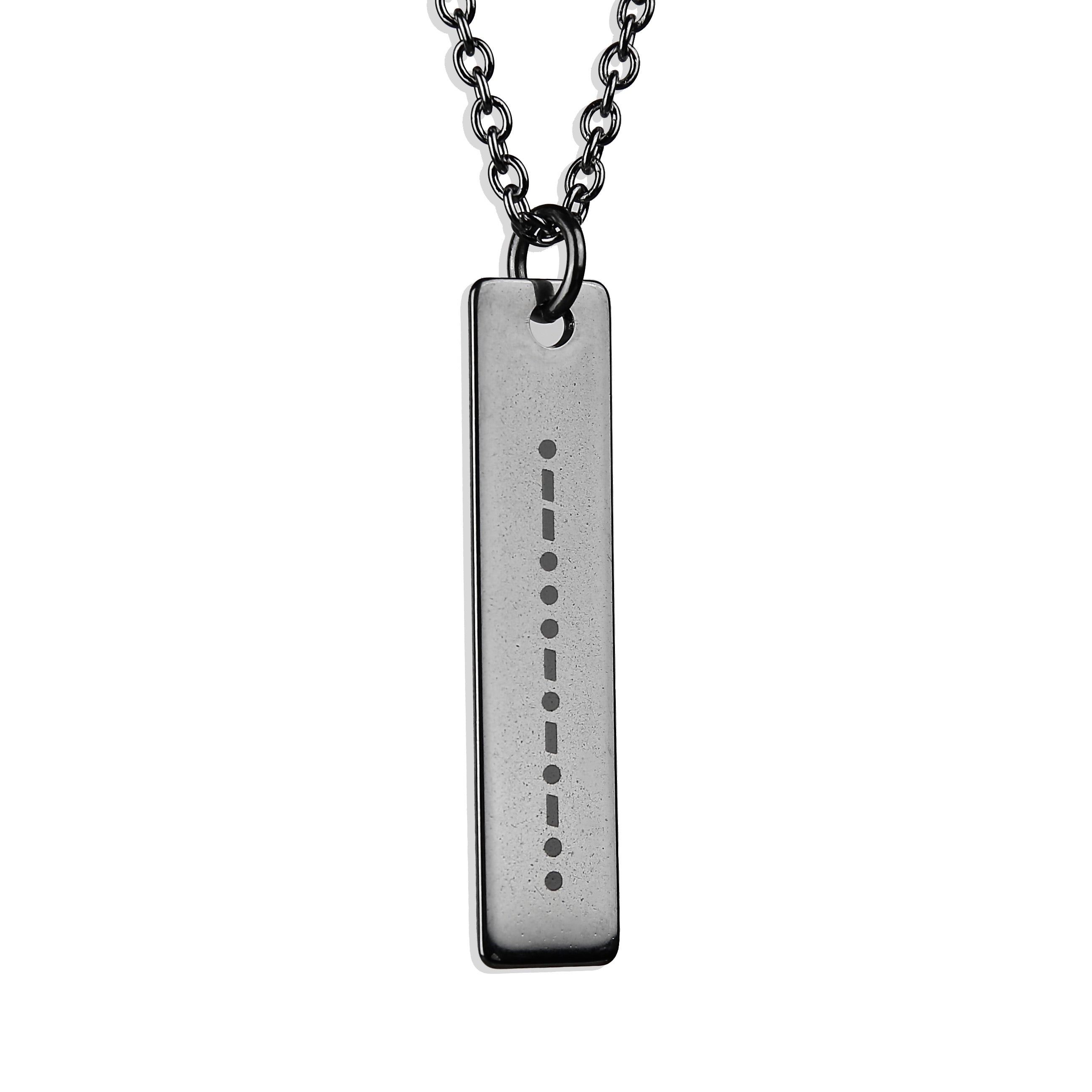 Morse Code Flat Bar Necklace - Silver