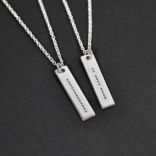 Morse Code Flat Bar Necklace - Silver