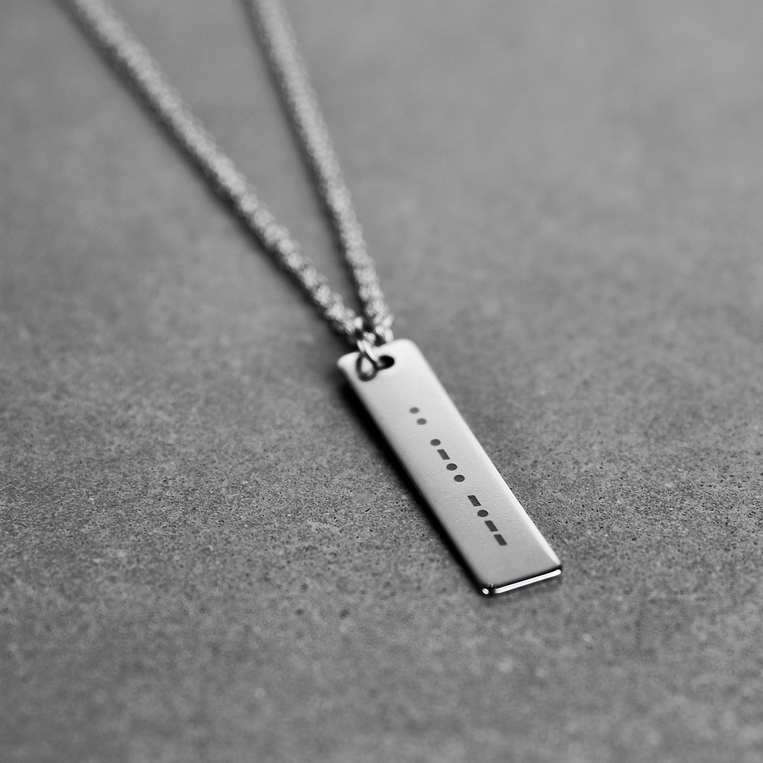 Morse Code Flat Bar Necklace - Silver