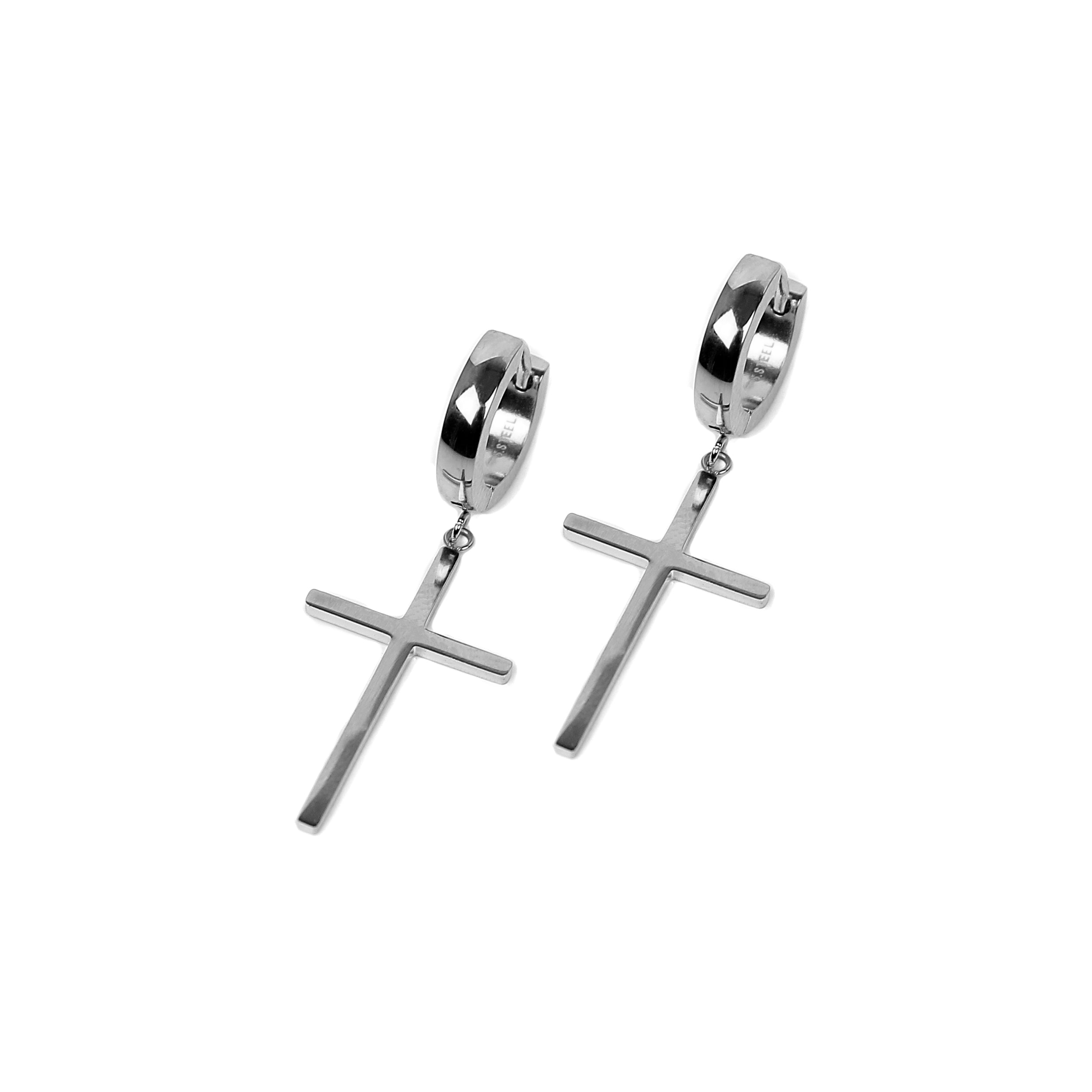 Large Cross Earring - Silver