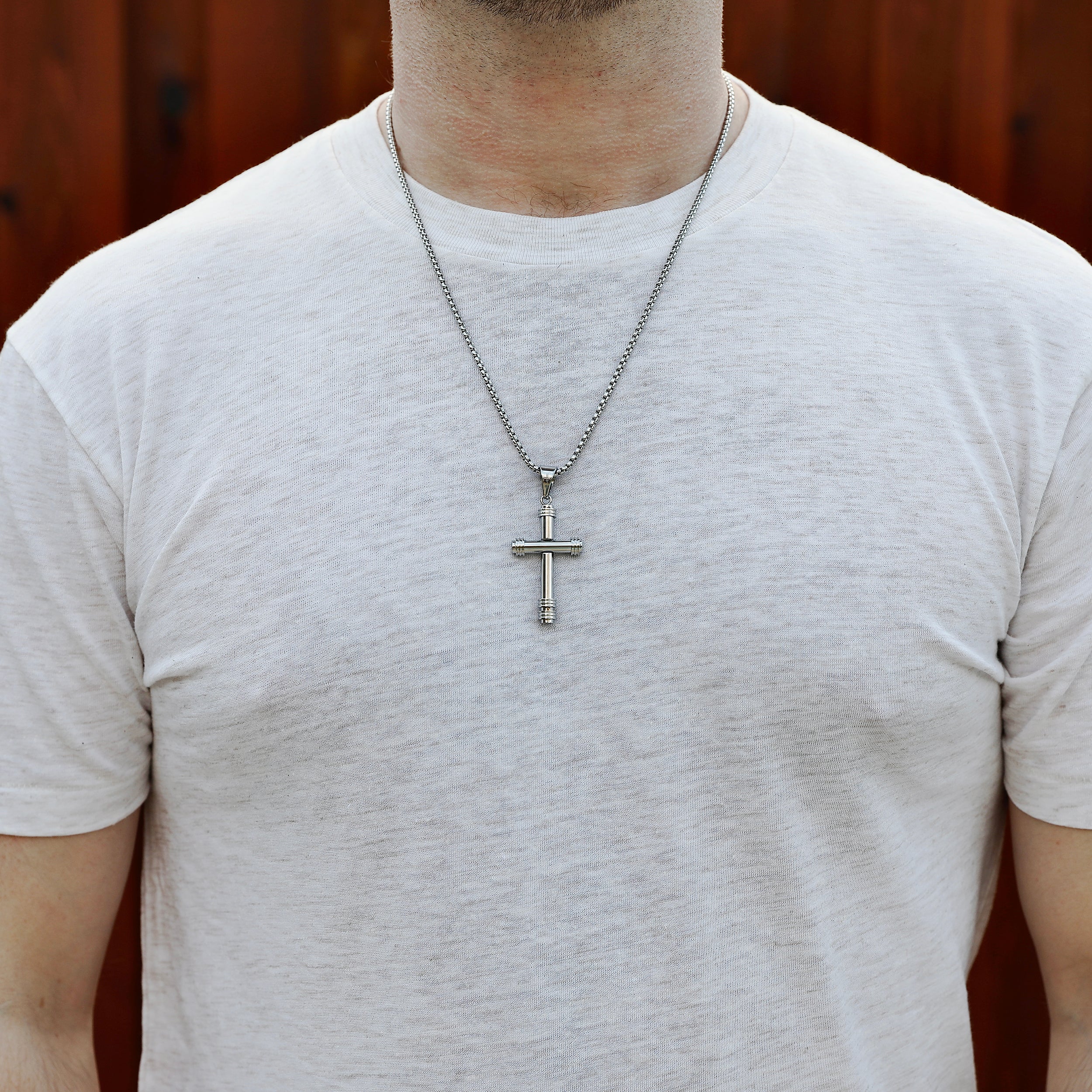 Pipe Cross Necklace - Silver