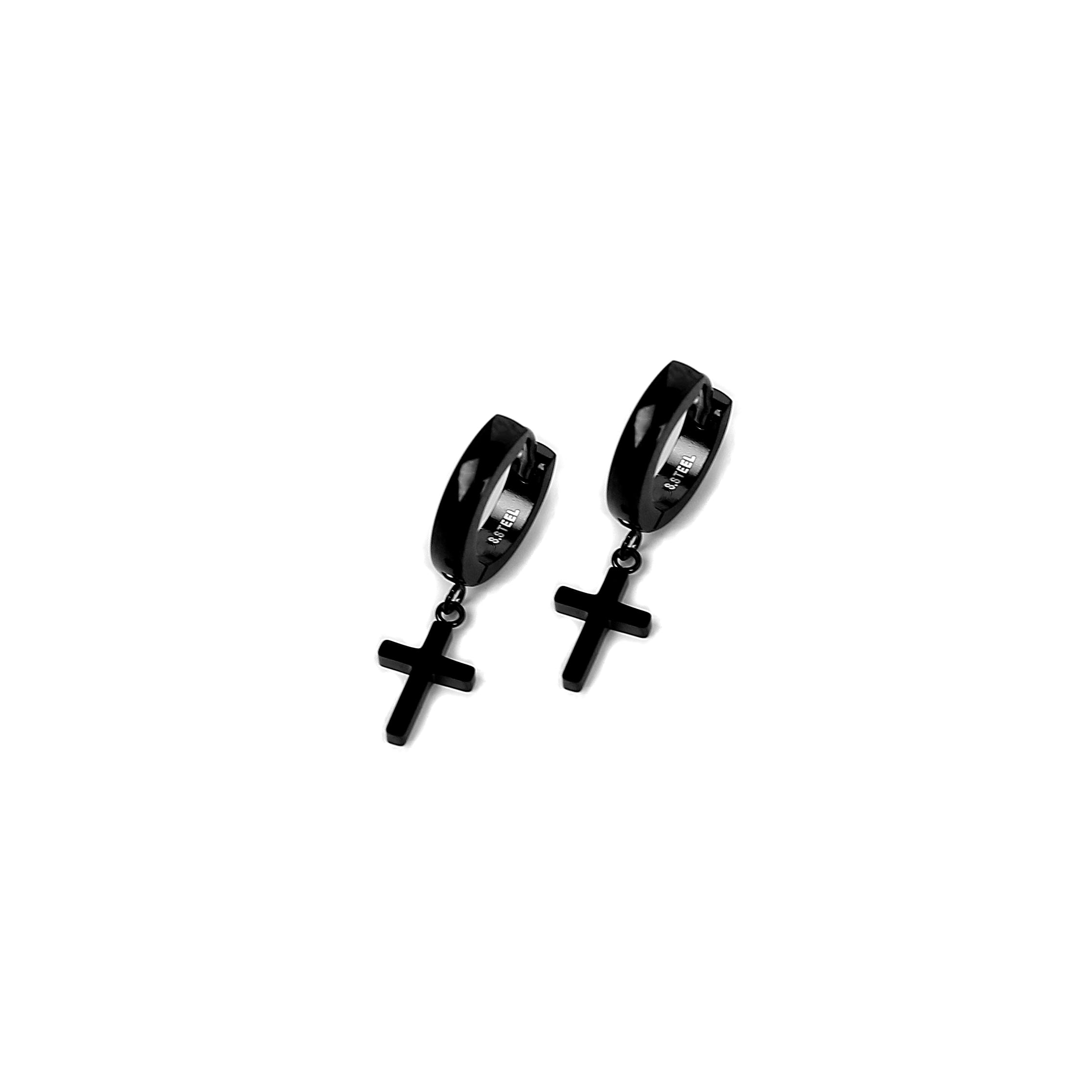 Modern Cross Earring - Black